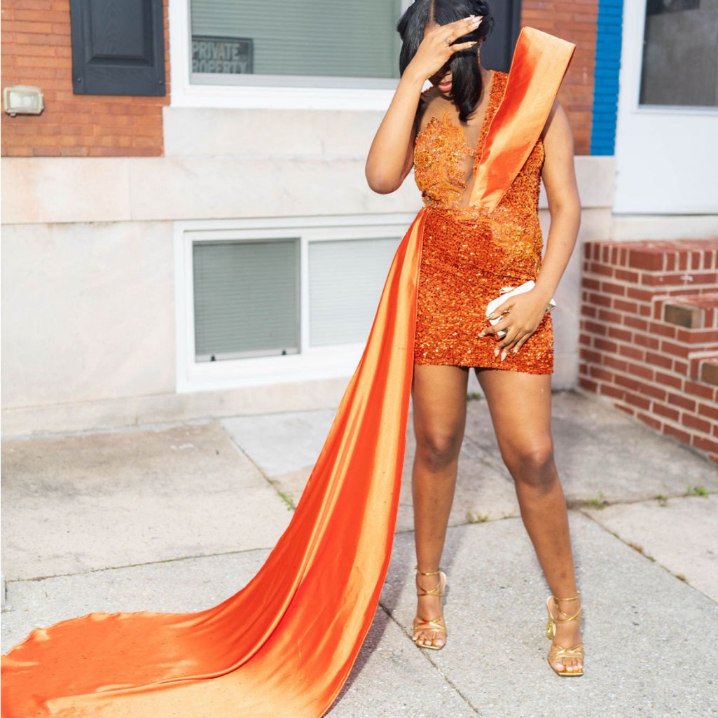 Elegant Orange Sequin Dress